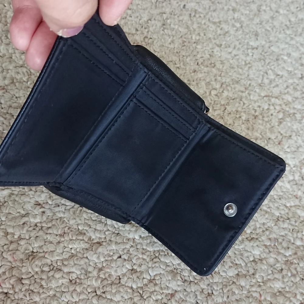 Tahari Snap Trifold ID pocket Black Faux Leather Wallet